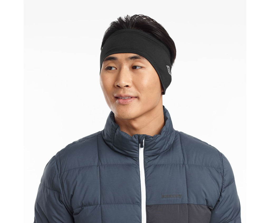 Unisex Saucony Solstice Headband. Black. Front View.